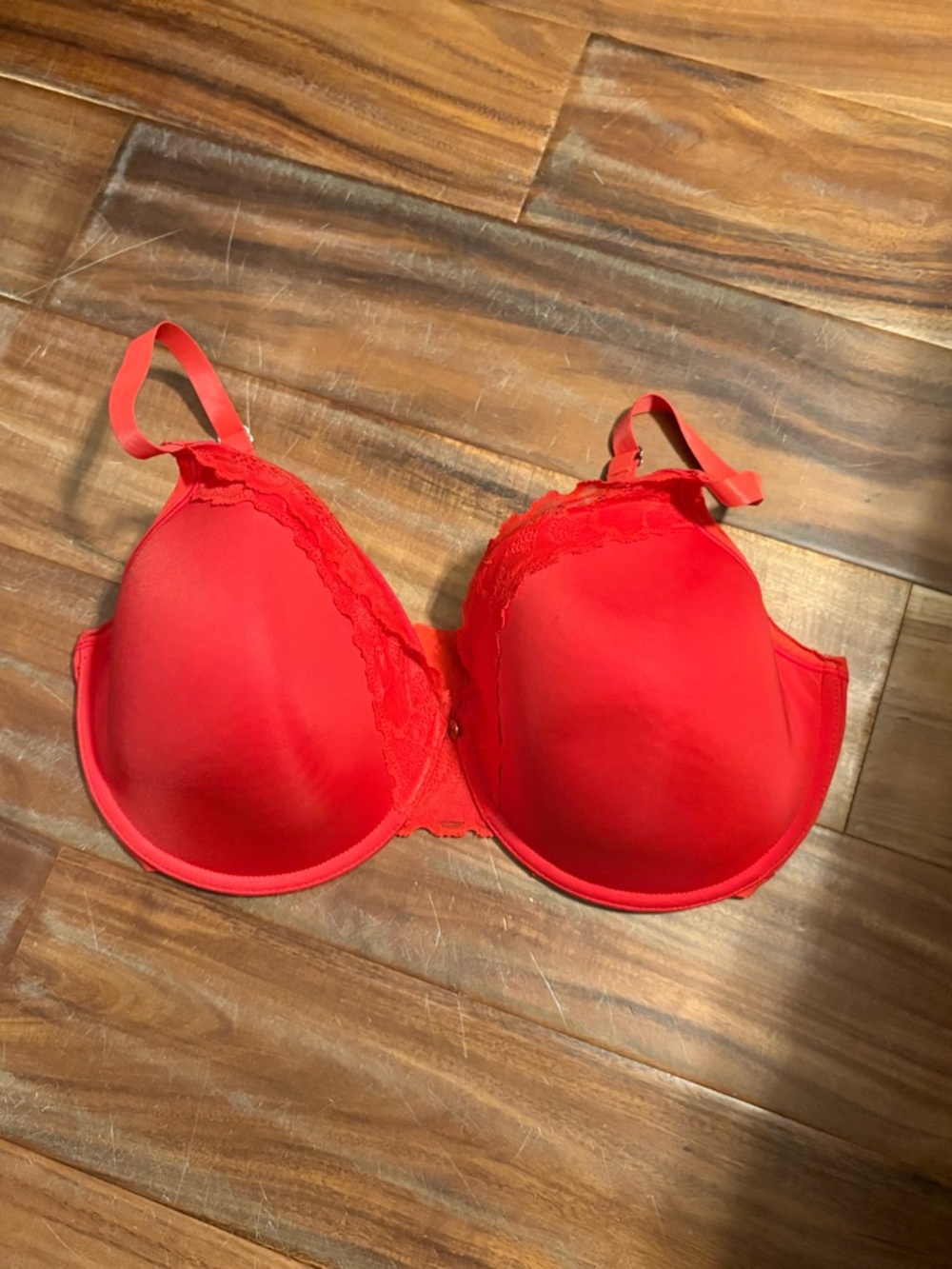 Natori Red Lace Trim‎ T-Shirt Bra 36DDD Underwire Lined (1233)